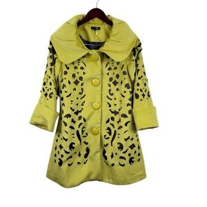 Ryu‎ Women's Yellow Laser Cut Coat Jacket Button Front Size S Small Unique
